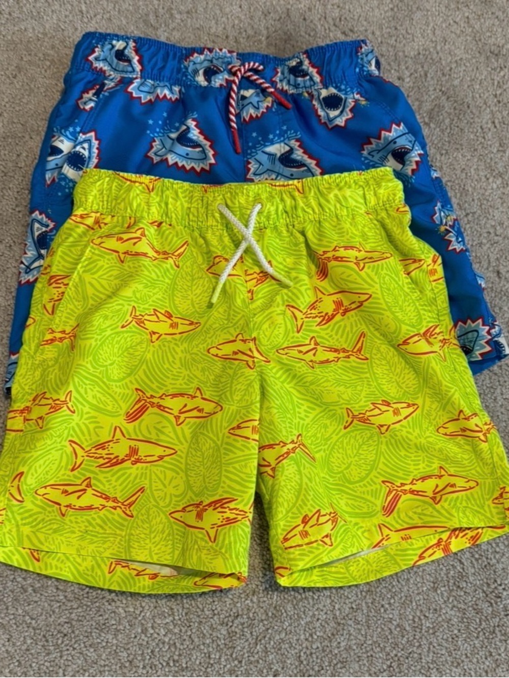 Cat & Jack Neon Yellow Shark & Royal Blue Shark Print Swim Trunks Boys Size 8